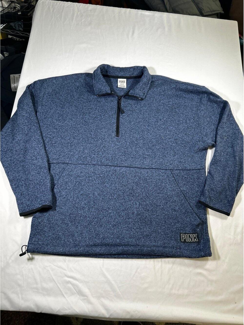 Pink Sweater Womens size Large Blue 1/4 Zip Pullover Long Sleeve